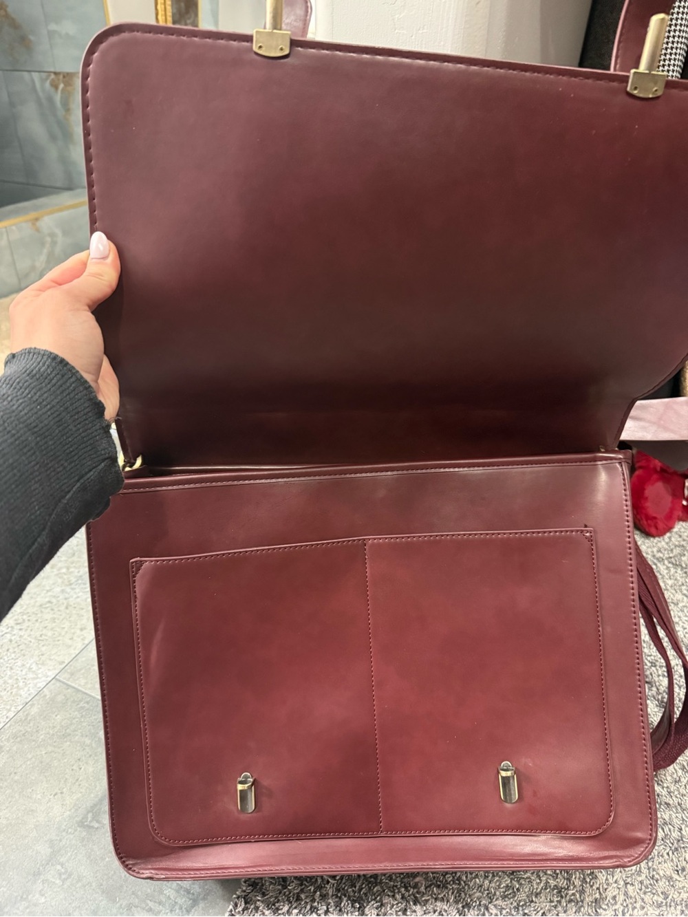 EcoSusi Burgundy Bow Briefcase Messenger Bag - Picture 2 of 3